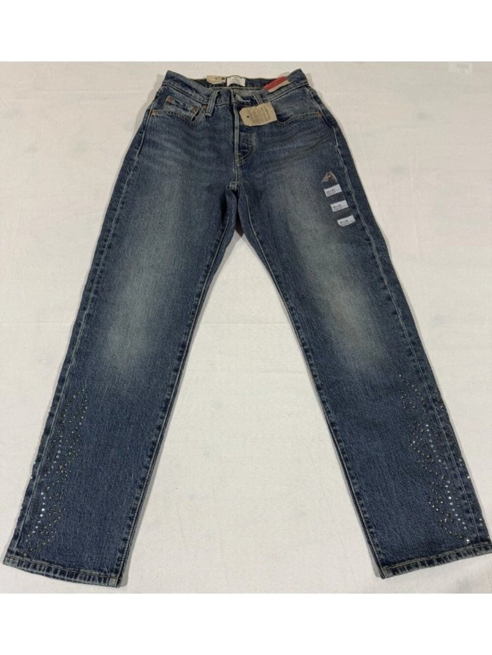 Levi's 501 Curve Stretch Jeans 25x30 Rhinestone Blue Denim Y2K NWT (WL467)